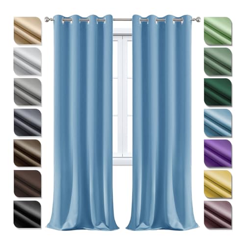 Ziligengsheng Vorhänge mit ösen 1er Set90×200cm(HXB), Thermovorhang KäLteschutz, Schallschutz Vorhang, Blickdicht Vorhänge, Raumteiler Vorhang, für Schlafzimmer Blau von Ziligengsheng