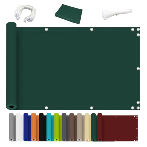 Ziligengsheng für Balkon Balkon Blickdicht Sichtschutz, Witterungsbeständig und Wasserabweisend,Terrasse & Garten 80x700cm, Dunkelgrün von Ziligengsheng