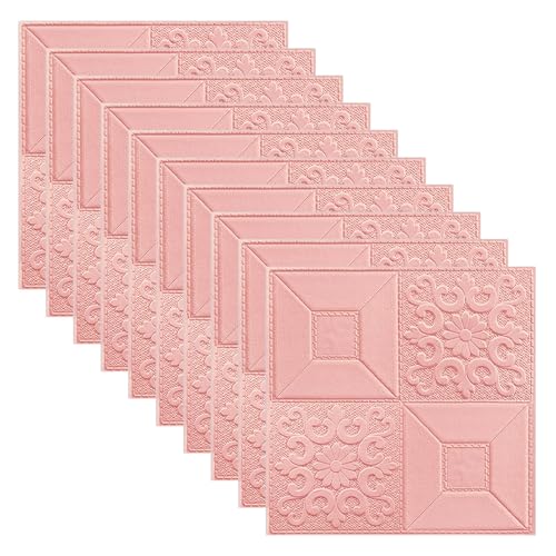 3D-Fliesen aus weichem Schaumstoff, 10 Stück, zum Abziehen und für einfache Dekoration in Wohn- und Schlafzimmern (Rosa) von Zilimontt