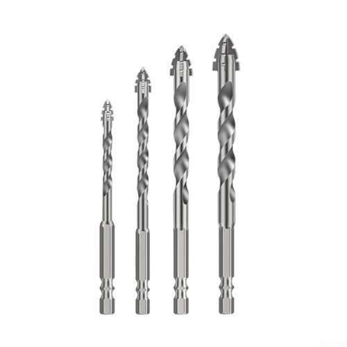 4-teiliges Hartmetallbohrer-Set für Glas, Holz, Metall und Fliesen mit 6 mm, 8 mm, 10 mm und 12 mm Größen – kompatibel mit Standard-Bohrfutterbohrern mit 1/4 Zoll von Zilimontt