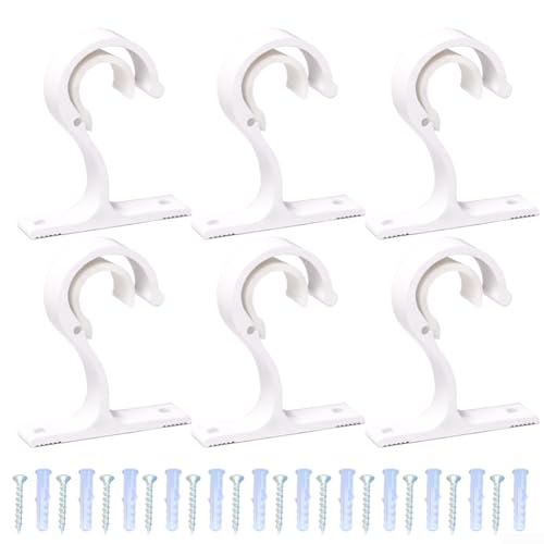 Deckenaufhänger für Vorhänge, 6-teiliges Halterungs-Set mit Schrauben für 25 x 28 mm Stangen (weiß) von Zilimontt