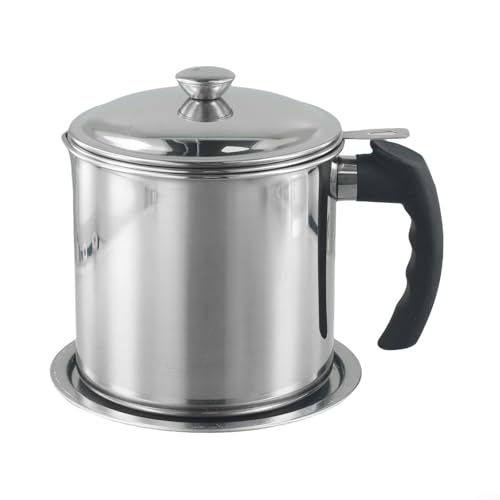 Edelstahl-Fettsieb, 1 3-Liter-Topf mit Deckel und Filtersystem für sauberere Speiseöl-Wiederverwendung (Silber) von Zilimontt