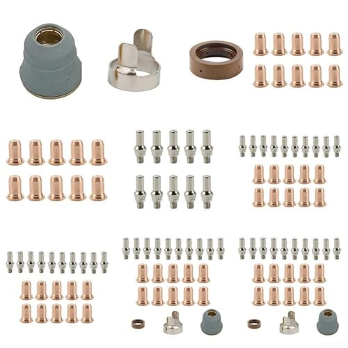 Plasmaschneid-Elektrodenspitzen-Becher-Verbrauchsmaterialien-Set für CUT60, 10 Elektroden, 10 Düsen, Abschirmkappe, Ring und Führung (1 x Wirbelring) von Zilimontt