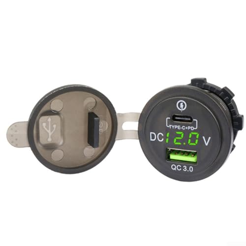 Schnelllade-Steckdose mit digitaler LED-Anzeige, zwei USB-Anschlüssen und Voltmeter (grün) von Zilimontt