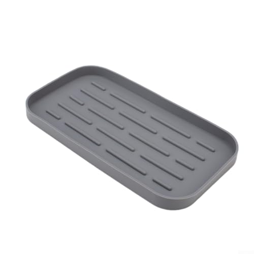 Silikon-Tablett für die Küchenspüle, mit erhöhten Kanten für Luftzirkulation und Wasserkontrolle, geeignet für Schwämme, Bürsten und Seifenspender (grau) von Zilimontt