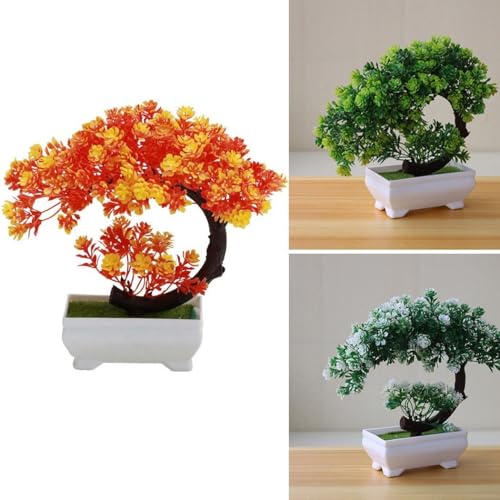 Simulation Bonsai Topfblume für Innendekoration, perfekt für Schreibtische und Couchtische (weiß grün) von Zilimontt