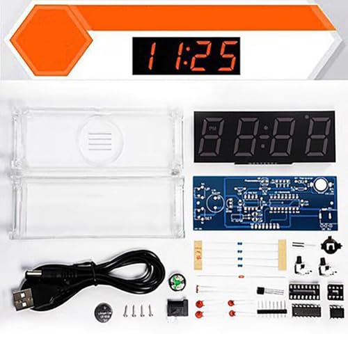 Temperatur-Wecker-Kit zur Selbstmontage mit 4 LED-Displays und 3 Musiktiteln (Orange) von Zilimontt