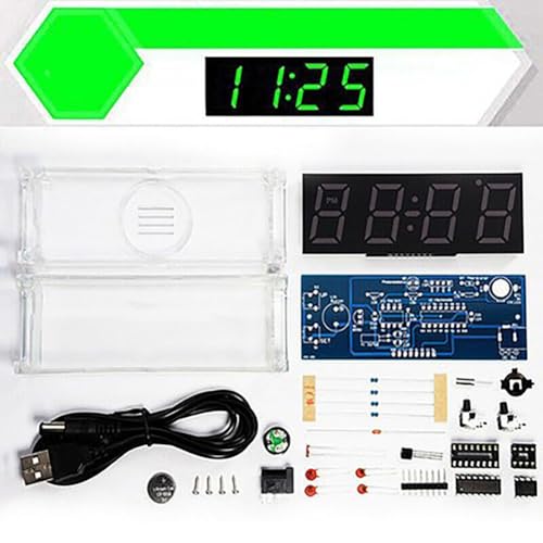 Temperatur-Wecker-Kit zur Selbstmontage mit 4 LED-Displays und 3 Musiktiteln (grün) von Zilimontt