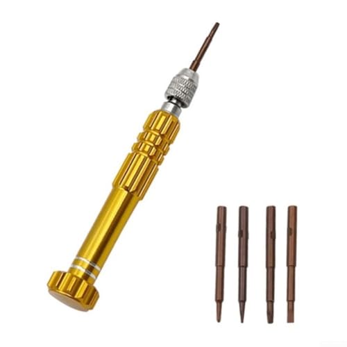 Tragbares 5-in-1-Schraubendreher-Set aus Aluminiumlegierung für Handy für Computer- und Uhren-Reparatur mit Chrom-Vanadium-Stahl-Bits (gelb) von Zilimontt