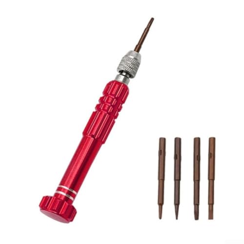 Tragbares 5-in-1-Schraubendreher-Set aus Aluminiumlegierung für Handy für Computer- und Uhren-Reparatur mit Chrom-Vanadium-Stahl-Bits (rot) von Zilimontt