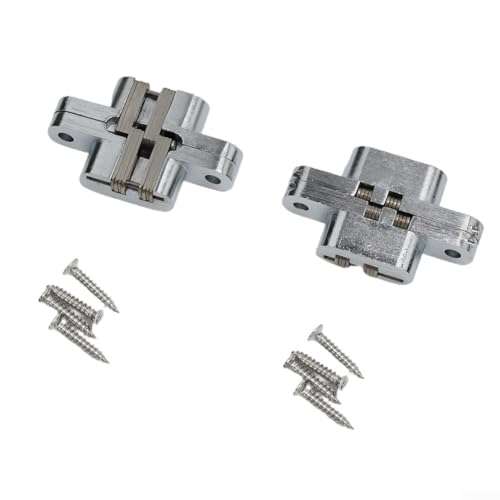 Zilimontt 2 Stück 180 Grad unsichtbare Falttür verdeckte Kreuzscharniere mit Schrauben für Wohnmöbel, Holztüren und Bücherregale aus Edelstahl und Zink (13 x 60 mm) von Zilimontt