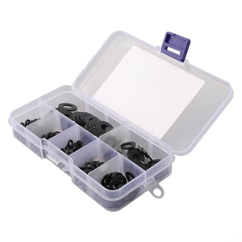 Zilimontt 250-teiliges schwarzes Nylon-Unterlegscheiben-Sortiment, M2 bis M8 Größen, inklusive M2, M2,5, M4, M5, M6, M8 Flachringdichtungen in Aufbewahrungskoffer für (250 Stück) von Zilimontt