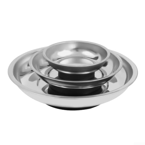Zilimontt 3/4/6 Zoll runde magnetische Teile Tablett Schüssel Edelstahl Garage Werkzeughalter mit PVC-Basis für Autoreparatur und Werkstatt (A) von Zilimontt