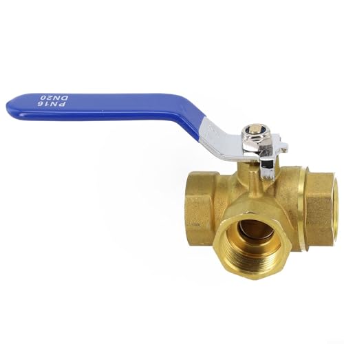 Zilimontt 3-Wege-Messing-Kugelhahn mit L/T-Bohrung, Handhebel, feste Kugelausführung, Innengewinde, ISO 228 Standard, 1,6 MPa Nenndruck, kompatibel mit Wasser, Öl, (DN20 T Typ) von Zilimontt
