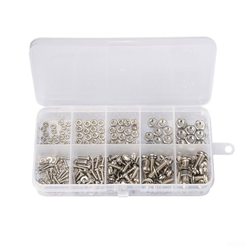 Zilimontt 320 Stück Edelstahl Schrauben Muttern und Bolzen Sortiment Kit mit Unterlegscheiben, 2 mm bis 5 mm Innensechskant Kappenkopf Set in Organizer-Box für Zuhause, Auto, Marine u von Zilimontt