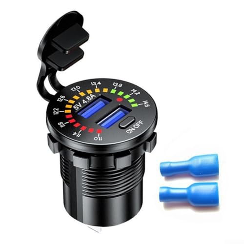 Zilimontt 45 W Dual-USB-Ladebuchse mit LED-Voltmeter-Schalter und Farbbildschirm, QC3.0 und PD-Schnellladeanschlüsse für 12 V-24 V Autos, Motorräder, ATVs, SUVs (Dual-USB) von Zilimontt
