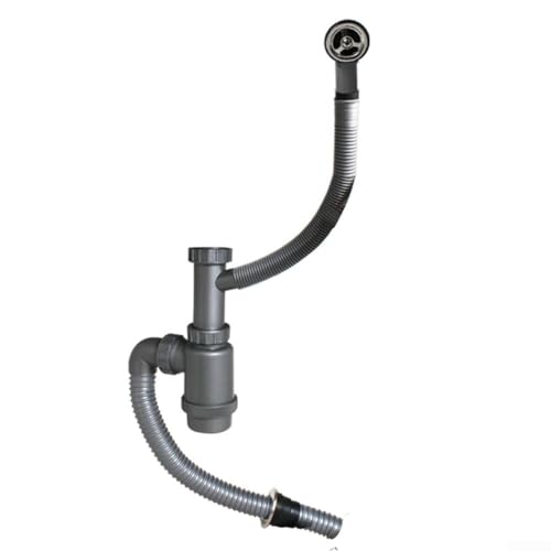 Zilimontt Abflussrohr für Einzelspüle mit Überlauf, geruchshemmendes Armaturen-Set für Küche, Bad, Badewanne, Salon, Gummi-Kunststoff-Edelstahl-Konstruktion (rund) von Zilimontt