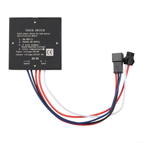 Zilimontt Badezimmerspiegel-Touch-Sensor-Schalter mit LED-Hintergrundbeleuchtung und stufenlosem Dimmen, DC 12 V, 3 A, 36 W, isolierter Lichtregler für Glas- oder Kunststoffplatten (Dual-Ausgang) von Zilimontt
