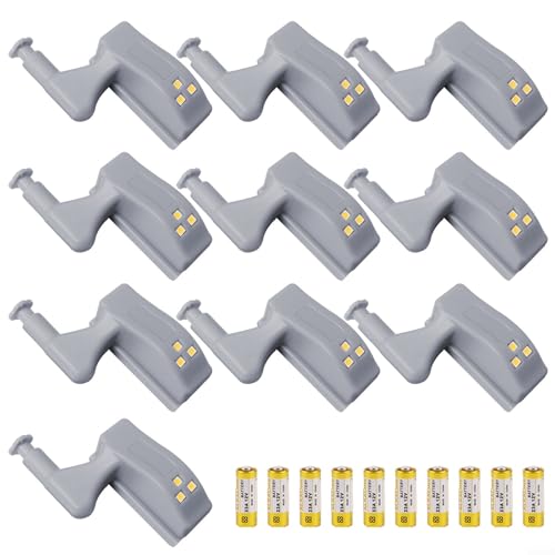Zilimontt Batteriebetriebene Schrankscharnier-LED-Sensorleuchten mit warmweißen und weißen LEDs, wasserdichtes ABS-Material, einfache Installation für Kleiderschränke und Schränke, 10 Stück (grau) von Zilimontt
