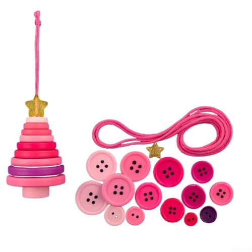 Zilimontt DIY Weihnachtsknopf-Ornament-Set mit Schneemann, Baum, Engel, Weihnachtsmann-Designs, inklusive Garnfilz-Zubehör und Aufhängesaiten für festlichen Bastelspaß (rosa Weihnachtsbaum) von Zilimontt
