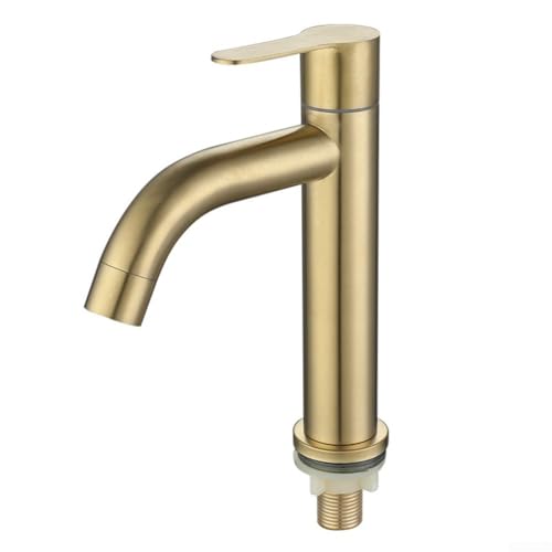Zilimontt Edelstahl Badezimmer Waschbecken Single Kaltwasser Wasserhahn Gebürstetes Gold Finish 304 Stahlkonstruktion Einfache Installation 23-28 mm Montageöffnung (S) von Zilimontt