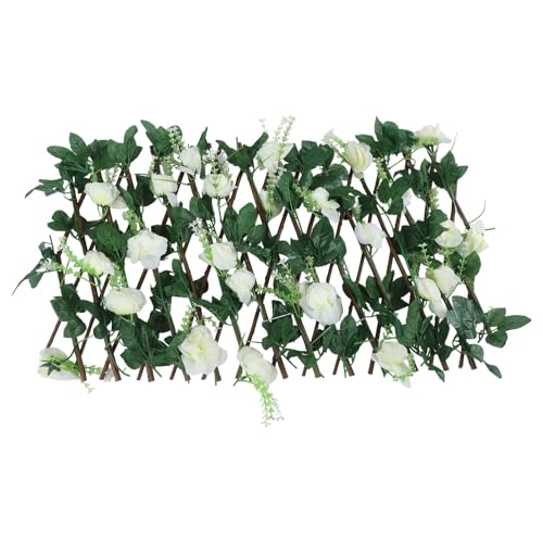 Zilimontt Erweiterbares hölzernes Garten-Rankgitter mit künstlichen Blumen, Sichtschutz-Zaun-Panel, Erweiterung für Balkon, Hof, Terrasse, Wanddekoration, Kletterpflanze im Freien (weiß) von Zilimontt