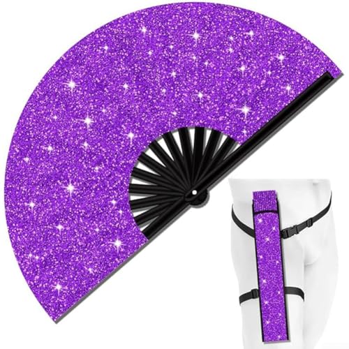 Zilimontt Glitzer, faltbarer Handventilator mit Holster für Männer und Frauen, kühlender Handventilator für Tanz, Festival, Sommer, Outdoor-Events, tragbar, leicht (violetter Glitzer-Ventilator) von Zilimontt
