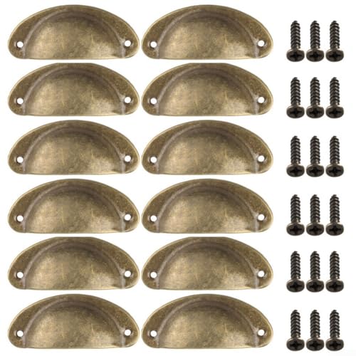 Zilimontt Halbmondgriffe für Küchenschränke, Schranktüren und Schubladen, Retro-Muschel-Schubladengriffe mit Schrauben, Eisenkonstruktion in Grünbronze, Rot (Gelbbronze), 12 Stück von Zilimontt