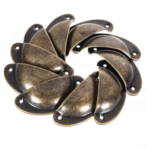 Zilimontt Halbmondgriffe für Küchenschränke, Schranktüren und Schubladen, Retro-Muschel-Schubladengriffe mit Schrauben, Eisenkonstruktion in Grünbronze, Rot (Grünbronze), 12 Stück von Zilimontt
