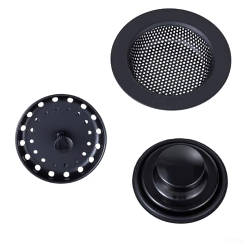 Zilimontt Küchenspüle Müllsieb Edelstahl Spüle Entsorgung Stopper Anti-Verstopfung Abflusssieb Modern Schwarz Gummi Spritzschutz Kragen Spüle Baffle, für Küchenspüle Abfluss (Kit Schwarz) von Zilimontt