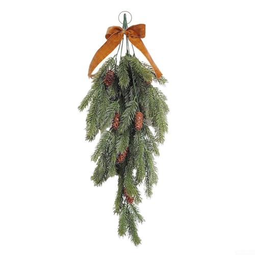 Zilimontt Künstlicher Weihnachtskranz 70 cm mit Samtschleife und Tannennadel-Girlande, realistische Tannenzapfen, Kunststoff für Tür, Wand, Treppe oder Garten, Urlaubsdekoration, drinnen und draußen von Zilimontt
