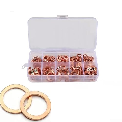 Zilimontt Kupfer-Unterlegscheiben-Dichtungssortiment mit flachem Ringdichtungs-Set in mehreren Größen für Schrauben, Muttern, Bolzen, Hochtemperatur-hitzebeständige rote Kupfer-Unterlegscheiben für von Zilimontt