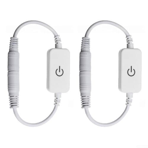 Zilimontt LED-Streifen-Touch-Dimmerschalter, 12 V-24 V Gleichstrom, 2 A, Inline-Schalter mit 5,5 x 2,1 mm männlichen und weiblichen Steckern, kapazitive Touch-Steuerung für einfarbige LEDs (weiß), 2 von Zilimontt