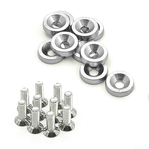 Zilimontt M6 Schrauben-Set aus eloxiertem Aluminium für Auto, Stoßstange, Scheinwerfer, Motorhaubenbefestigung, 10 Schrauben mit passenden 19 mm Unterlegscheiben für Langlebigkeit und (grau) von Zilimontt
