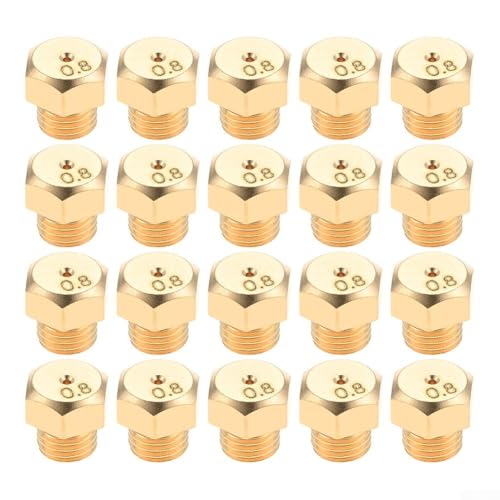 Zilimontt Messing-Gasbrenner-Düsen, 0,8 mm, Sprühloch für Propangas- oder Erdgasanwendungen, langlebige Kupferdüsen für Grill-Ersatzteile und Kochen im Freien, 20 Stück von Zilimontt