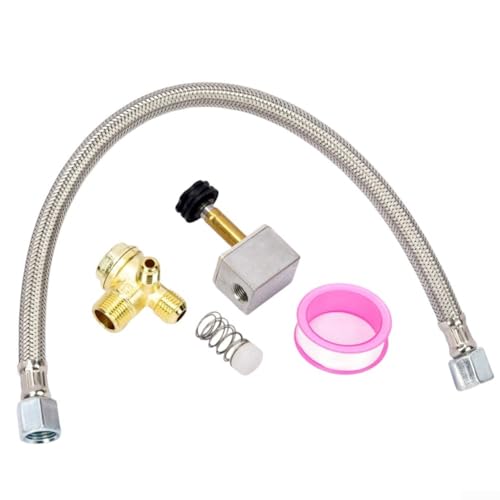 Zilimontt Messing-Luftkompressor-Rückschlagventil-Set mit 14 x 1,5 mm Gewinde, 5-teiliges Ersatzteil-Set für verschiedene Luftpumpenmodelle, inklusive Metallschlauch, Batterieventil und (280 mm von Zilimontt