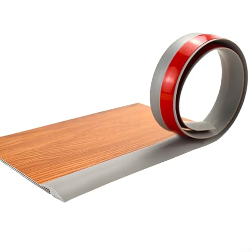 Zilimontt PVC-Boden-Übergangsstreifen, 5,1 cm breit, flache Laminatabdeckung für Türschwellen, Treppenkanten, Eichenholzmaserung, flexible selbstklebende Vinyl-Verkleidung für (grau) von Zilimontt