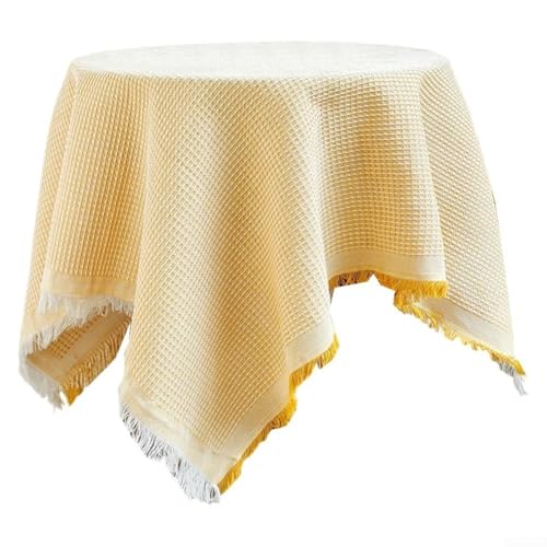 Zilimontt Runde Tischdecke – 130 cm Tischdecke waschbar – Esstischabdeckung für Geburtstagsparty Café Restaurant Buffet – Boho-Quasten-Tischdecke (gelb) von Zilimontt