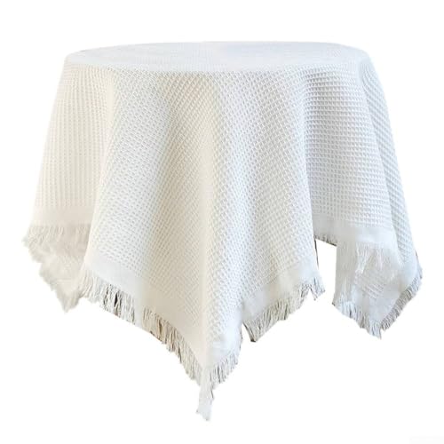 Zilimontt Runde Tischdecke – 130 cm Tischdecke waschbar – Esstischabdeckung für Geburtstagsparty Café Restaurant Buffet – Boho-Quasten-Tischdecke (weiß) von Zilimontt