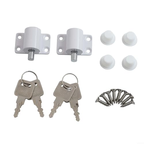 Zilimontt Schiebetürschloss-Set mit Flügelschraube, Zinklegierung, Eisen, Kupfer, inkl. 2 Schlüsseln pro Schloss, geeignet für Scharnier- oder Schiebetüren, oben (weiß), 2-teilig von Zilimontt