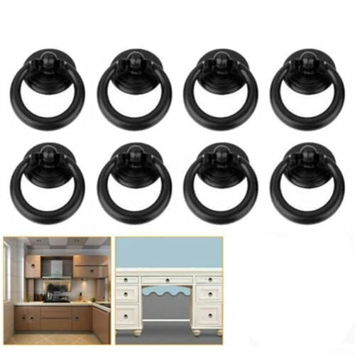 Zilimontt Schrank-Ring-Ziehgriffe aus Zinklegierung, für Schubladen, Kommoden, Schränke, Schränke, Kisten, Möbel mit Schrauben, klassisches Schwarz oder Bronze, Einzelloch-Design, Schwarz, 8 Stück von Zilimontt