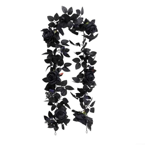 Zilimontt Schwarze künstliche Rosengirlande zum Aufhängen, Seidenblumen-Dekor, 1,5 m lang, dekorative Blumengirlande mit Blättern für drinnen und draußen, Zuhause, Wand, Party, Fenster, Tür Zilimontt Schwarze künstliche Rosengirlande zum Aufhängen, Seidenblumen-Dekor, 1,5 m lang, dekorative Blumengirlande mit Blättern für drinnen und draußen, Zuhause, Wand, Party, Fenster, Tür von Zilimontt