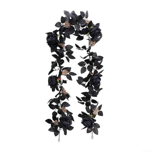 Zilimontt Schwarze künstliche Rosengirlande zum Aufhängen, Seidenblumen-Dekor, 1,5 m lang, dekorative Blumengirlande mit Blättern für drinnen und draußen, Zuhause, Wand, Party, Fenster, Tür Zilimontt Schwarze künstliche Rosengirlande zum Aufhängen, Seidenblumen-Dekor, 1,5 m lang, dekorative Blumengirlande mit Blättern für drinnen und draußen, Zuhause, Wand, Party, Fenster, Tür von Zilimontt