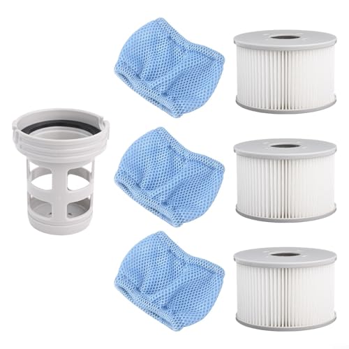 Zilimontt Schwimmbad-Filterkartuschen-Set, mit Halterung, PVC-Filtrationssystem-Wartungsset, für aufblasbaren Spa-Pool, Spa-Filterersatz von Zilimontt