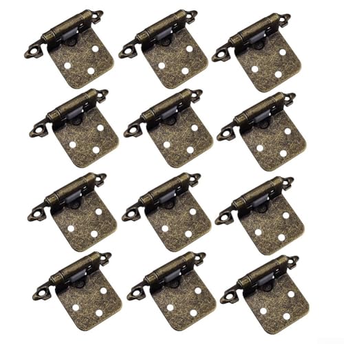 Zilimontt Selbstschließende Schrankscharniere aus antikem Messing, mit Schrauben, für 1,27 cm (1/2 Zoll) Overlay-Küchen- und Badezimmerschrank-Schränke, 12 Paar von Zilimontt