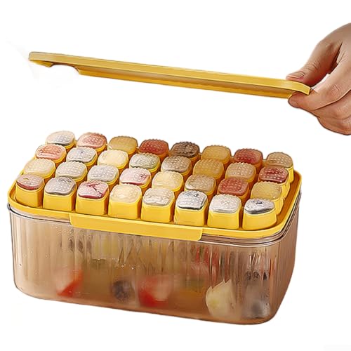 Zilimontt Silikon-Eiswürfelbox mit Deckel, flexibles Design erleichtert die Eisfreigabe, stapelbare Schalen maximieren den Platz im Kühlschrank und Komfort (gelb) von Zilimontt