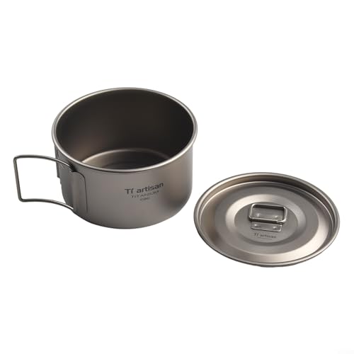 Zilimontt Titan-Schüsseln mit faltbarem Griff | leichtes Outdoor-Küchen-Kochgeschirr-Set | Camping Wandern tragbares Chaos Kit mehrere Größen (450 ml mit 600 ml Schüsseln mit Deckel) von Zilimontt