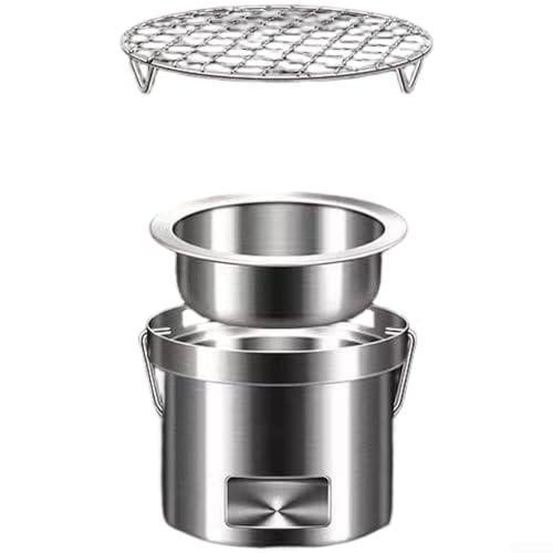 Zilimontt Tragbarer Edelstahl-Grill mit Teeofen für das Kochen im Freien, multifunktionaler Holzkohle- und Alkohol-Kraftstoff kompatibel, 304 Stahlkonstruktion mit abnehmbaren Teilen (B) von Zilimontt