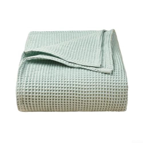 Zilimontt Überwurfdecke aus reiner Baumwolle, Waffelmuster, leicht, atmungsaktiv, weiches Gitter-Mesh-Design für Sofa, Bett, Wohnzimmer, Schlafzimmer, Heimdekoration, 110 x 70 cm (hellgrün) von Zilimontt