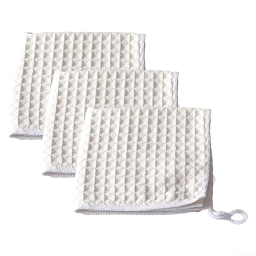 Zilimontt Ultra saugfähige Mikrofaser-Waffelgewebe Bar Reinigungstücher Küche Geschirrtücher Set Mehrzweck-Reinigungstücher für Zuhause Auto 30 x 30 cm 3 Stück (weiß) von Zilimontt